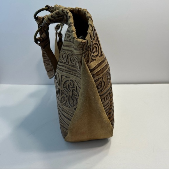 Vintage Claudia Firenze Tooled Leather & Suede Shoulder Bag Hobo Tote EUC - Picture 4 of 9